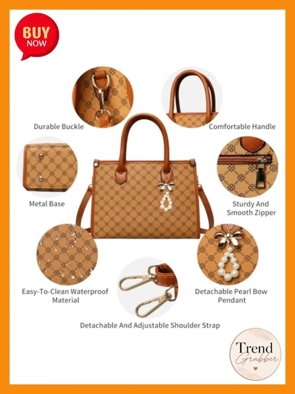 Women Satchel Handbag PU Leather Shoulder Tote 3 Piece Set